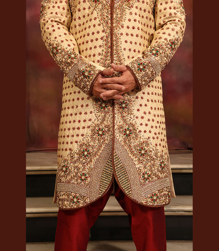 Close-up Shot of the Hands of an Indian Groom Wearing Embraided Sherwani  and a Watch on the Hand Stock Image - Image of groom, happiness: 237556331