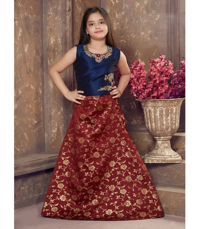 red Chiffon Brocade Lehenga choli for Girls - BownBee - 3380615