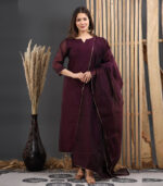 Preet Chanderi Plain Falsi Kurta Dupatta Set