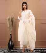 Naveli Chanderi Plain Off White Kurta Dupatta Set