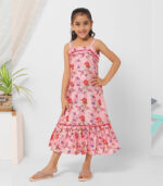 Micro Flared Multi Color Midi Dress For Girls