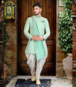 Pista Silk Luckhnavi Work Traditional Wear Indo Western Sherwani