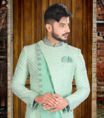 Pista Silk Luckhnavi Work Traditional Wear Indo Western Sherwani