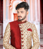 Maroon Silk Art Work Wedding Wear Indian Traditional Sherwani