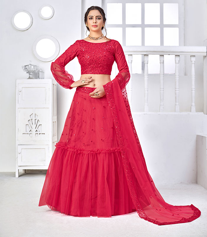 Buy Designer Red Georgette Lehenga Choli and Net Dupatta With Lucknowi  Sequence Work , Bridesmaid Lehenga Choli , Wedding Lehenga Choli Dress  Online in India - Etsy