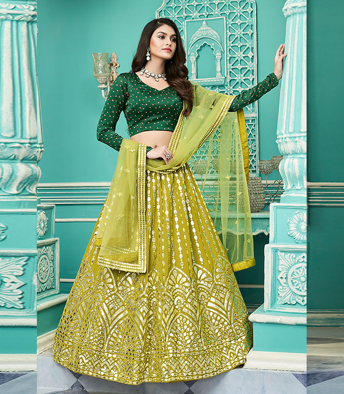 Yellow and Sea Green Color Combination Lehenga Choli With Designer Dupatta  :: MY SHOPPY LADIES WEAR