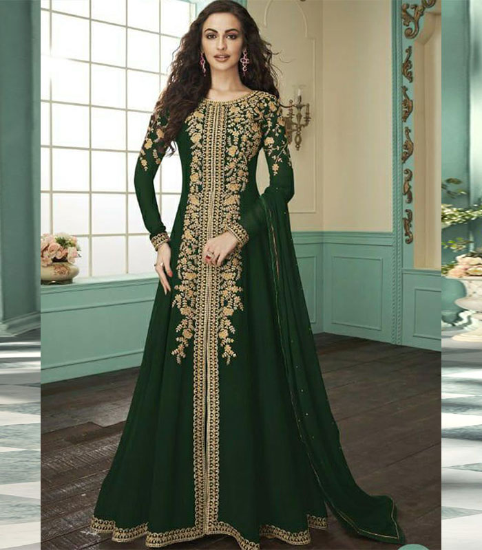 Green Georgette Pakistani Salwar Kameez - Zakarto