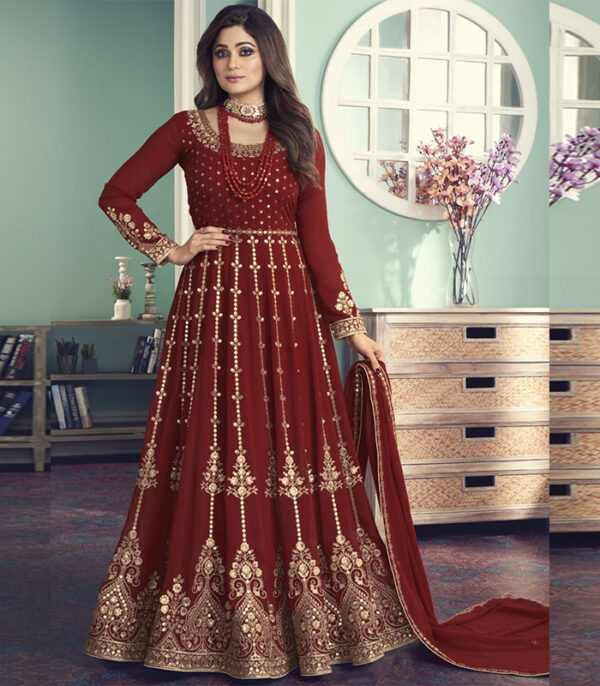 Red Sequence Embellished Bollywood Anarkali Suit - Zakarto