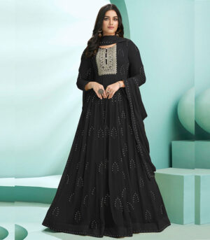 Black Lucknowi Zari Embroidered Designer Anarkali Suit