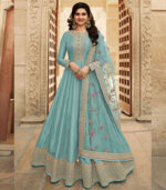 Sky Blue Silk Blend Anarkali Salwar Kameez