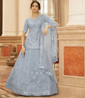Sky Georgette Gota Patti And Thread With Sequence Embroidered Work Lehenga Choli