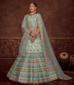 Sky Art Silk Embroidery with print and Diamond work Lehenga Choli