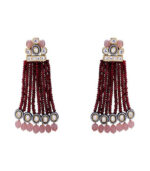 Classic Kundan Earring With Red Agate Beads & Rose Quartz