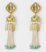 Antique Gold Green And White Dome Jhumki