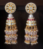 Shimmery Red Pink And White Decorative Jhumki