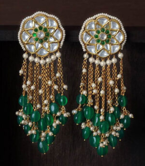 Green And Gold Kundan Tops With Tassel