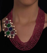 Multi Carved Stones Necklace With Red Agate Beads