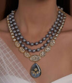Hydro Kundan Polki Grey Necklace With Shell Pearls