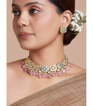 Pink Jade Tumbles Necklace Set
