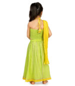 Girls Lime Green And Yellow Sleeveless Choli And Lehenga Set With Dupatta