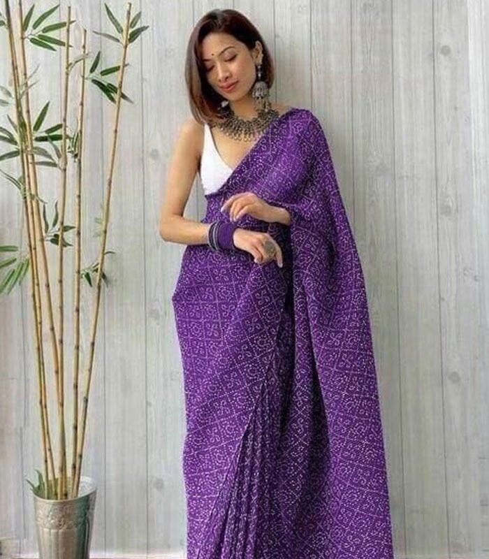 Purple Bandhani Pleated Saree | Leemboodi