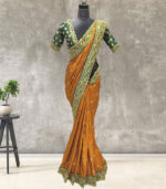 Yellow Organza Embroidered Vichitra Silk Saree