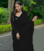 Sabnam Faria Magic Fox Georgette Crush Pleated Black Saree