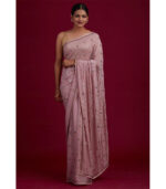 Onion Pink Swarovski Semi Crepe Designer Saree