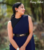 Navy Blue Beautiful Crash Saree With Sabyasachi Belt