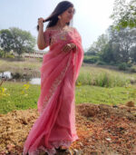 Beautiful Pink Soft Organza Saree