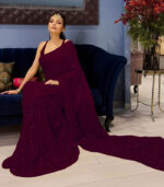 Wine Georgette Sequence Work Bollywood Saree