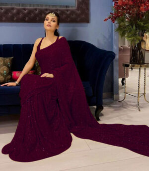 Wine Georgette Sequence Work Bollywood Saree
