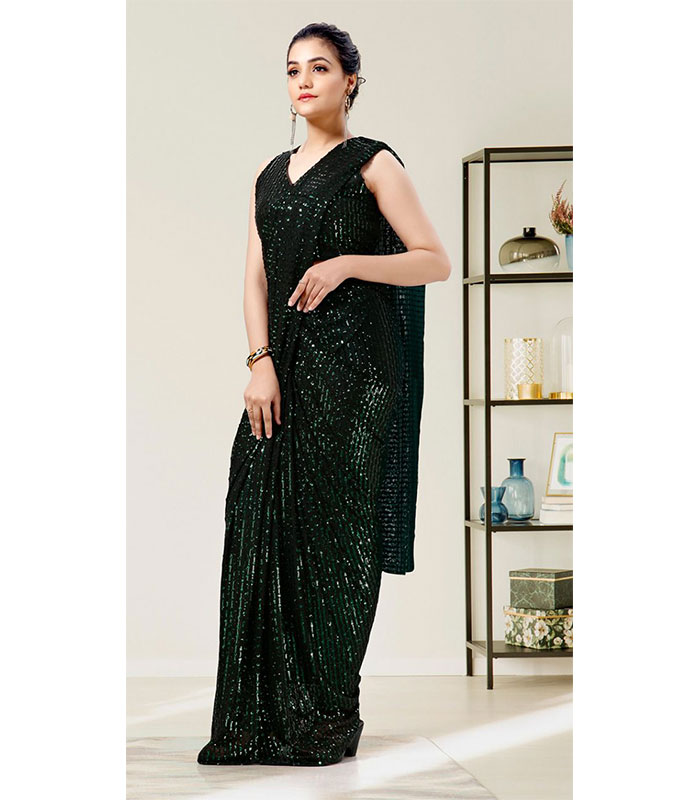 Black Georgette Sequence Work Bollywood Saree - Zakarto