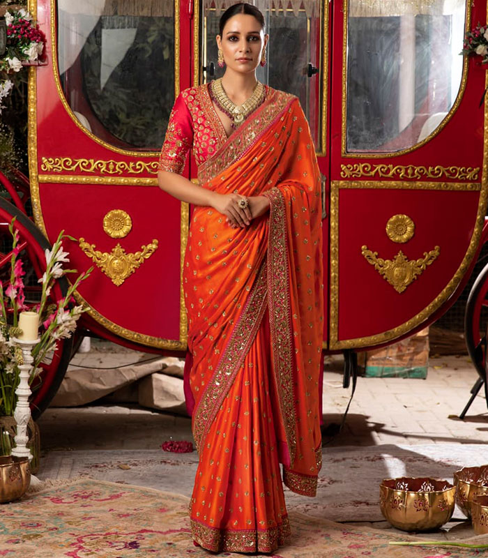 Orange Designer Heavy Work Bollywood Bridal Wedding Saree - Zakarto