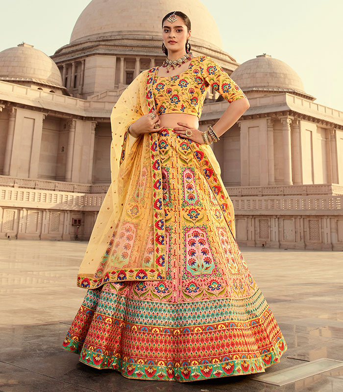 Buy Real Mirror Yellow Colored Lehenga Choli For Wedding | keerramnx