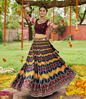 Garba Black Maroon Gajji Silk Prined Work Navratri Special Crop-Top Skirt,  Dry clean, Size: M & Xl at Rs 1400/piece in Surat