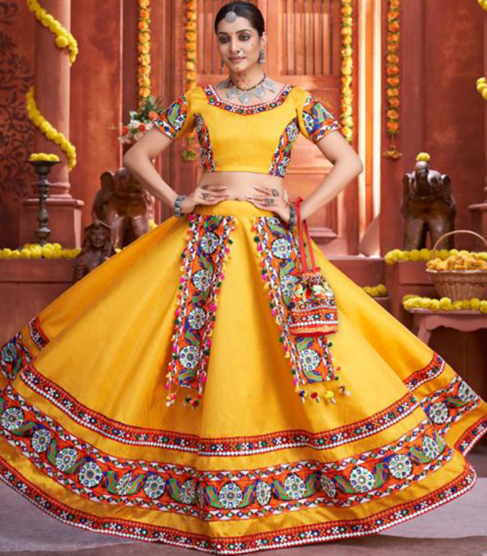 Yellow Color Sequins And Embroidery With Original Mirror Wor