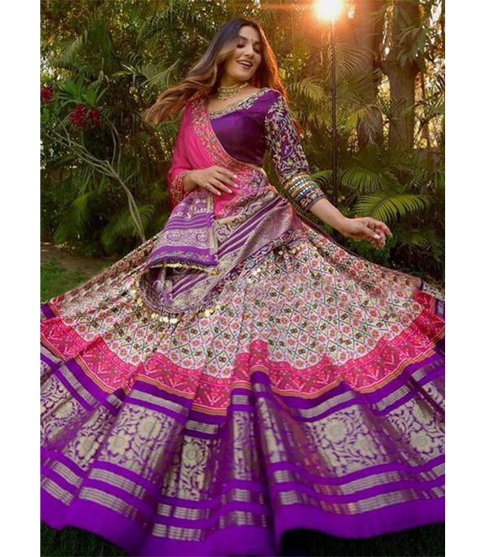 Purple Thread & Mirror Embroidered Work Lehenga – Maharani