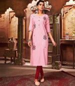 Light Pink Pure Cotton Lining And Weaving Kurti