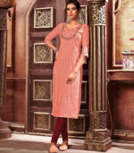 Orange Pure Cotton Lining And Weaving Kurti