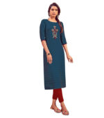 Teal Viscose Hand Embroidery And Original Mirror Work Kurti