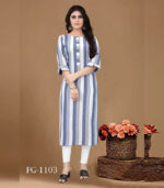 Blue Pure Cotton Lining Weaving Kurti Only