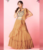 Orange Handwork & Thread Embroidered Chiffon Semi Stitched Lehenga