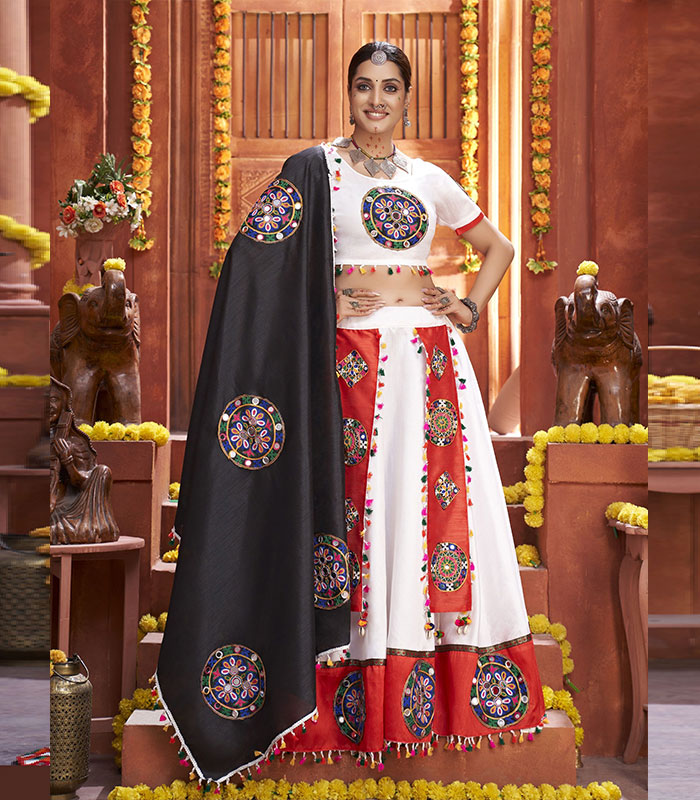 Embroidered Cotton Lehenga Choli in Black