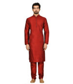 Maroon Silk Bridal Wear Kurta Pyjama