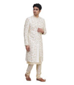 Off White Silk Brocade Ethnic Wear Sherwani