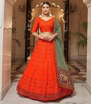 Orange Thread Embroidered Wedding & Party Wear Bridal Lehenga Choli