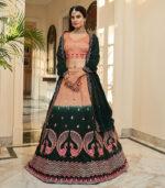 Rust Orange And Green Thread Embroidered Wedding Bridal Lehenga Choli