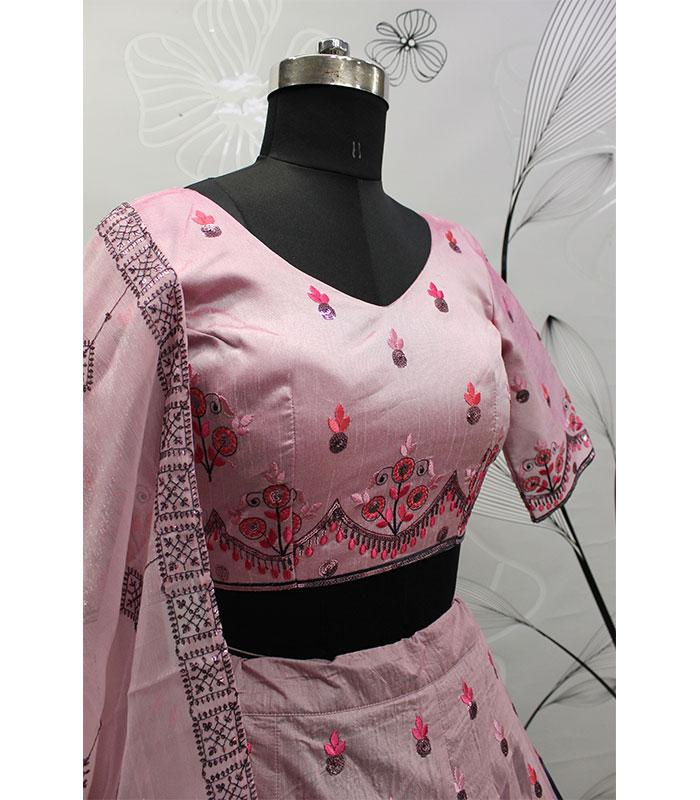 Dust Pink And Navy Thread And Sequence Embroidered Bridal Lehenga Choli ...