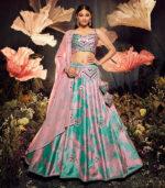 Sky Pink Sibburi Print With Sequence Embroidery Bridal Lehenga Choli